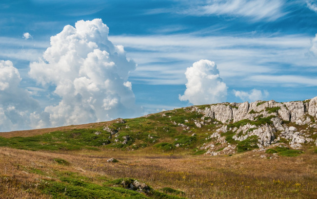 Обои картинки фото природа, горы, облака, небо, гора, crimea, chater-dag, -, massif, ukraine