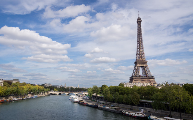 Обои картинки фото города, париж , франция, мост, река, башня