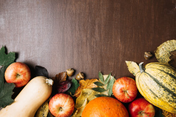Картинка еда фрукты+и+овощи+вместе листья яблоко тыква плоды осень