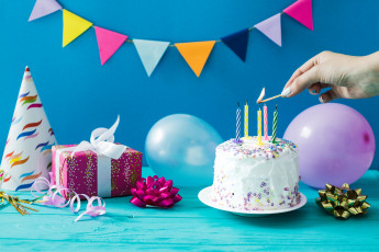 обоя праздничные, день рождения, свечи, шары, день, рождение, праздник, торт