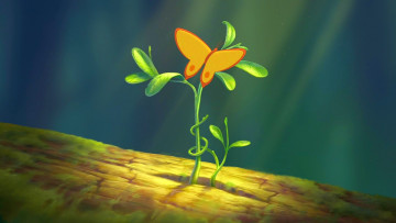 Картинка рисованное природа бабочка росток растение