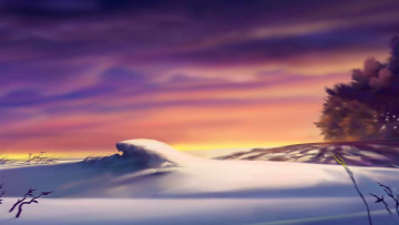 Картинка рисованное природа снег деревья туча