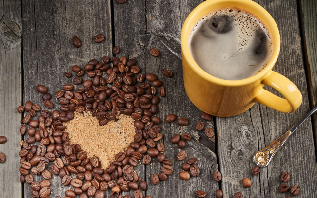 Обои картинки фото еда, кофе,  кофейные зёрна, cup, сердце, любовь, romantic, coffee, sweet, love