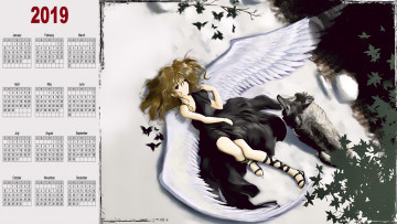 Картинка календари аниме животное крылья девушка