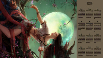 Картинка календари фэнтези луна девушка