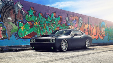 Картинка автомобили dodge черный стена граффити