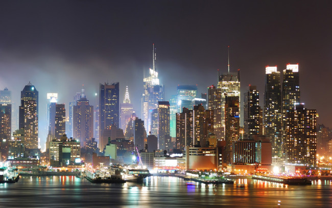 Обои картинки фото города, нью-йорк , сша, мегаполис, огни