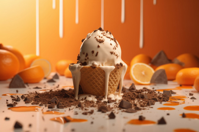 Обои картинки фото еда, мороженое,  десерты, апельсины, шоколад