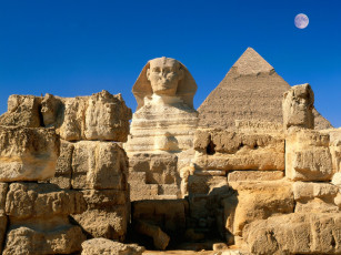 Картинка reat sphinx chephren pyramid giza egypt города