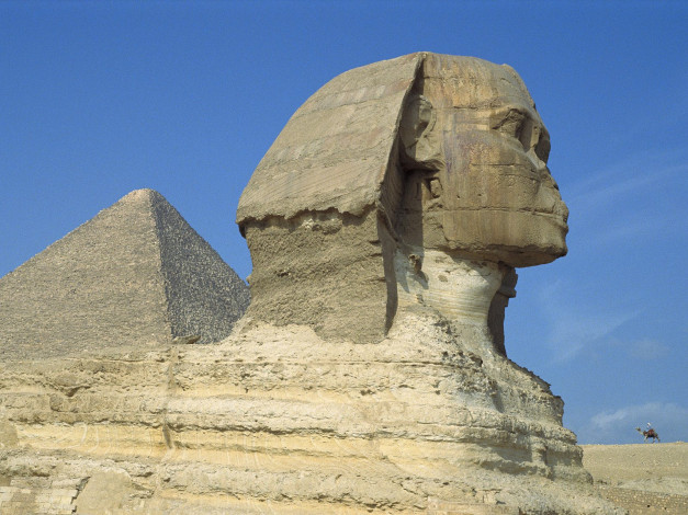 Обои картинки фото the, sphinx, and, great, pyramids, giza, cairo, egypt, города