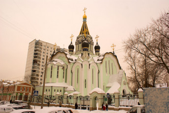 Картинка храм вознесения христова сокольниках города москва россия ограда деревья