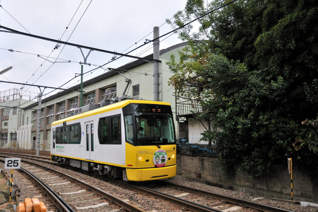 Обои картинки фото техника, трамваи, жёлтый, белый, трамвай, рельсы