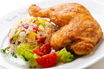 Картинка еда мясные блюда зелень овощи рис курица