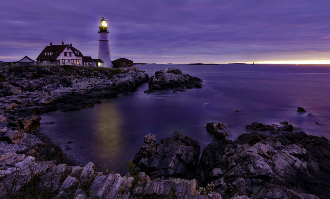Обои картинки фото природа, маяки, океан, побережье, ночь, горизонт, маяк