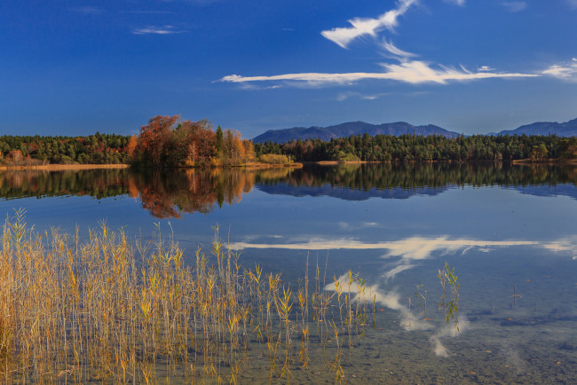 Обои картинки фото oster, lakes, bavaria, germany, природа, реки, озера, отражение, горы, германия, озеро, осень, лес, бавария