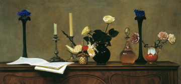Картинка цветы+на+фортепиано рисованное николай+анохин инструмент листы ноты вазы свечи корзинка графин
