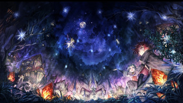 Картинка аниме магия +колдовство +halloween луна кристаллы ночь арт 369minmin фантастика фея