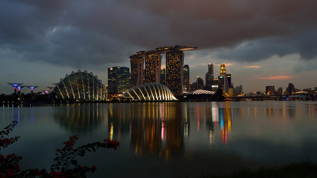 Обои картинки фото города, сингапур , сингапур, ночь, казино, marina, bay, sands