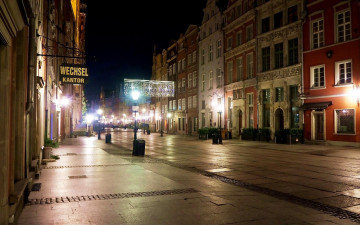 Картинка города гданьск+ польша фонари освещение вечер улица