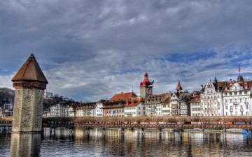Картинка города люцерн+ швейцария башня река