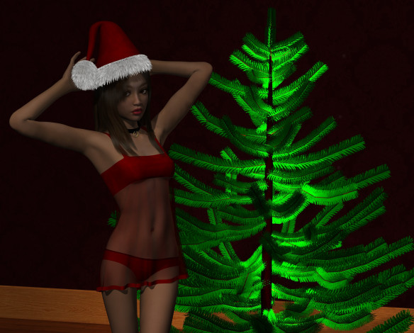 Обои картинки фото 3д графика, праздники , holidays, елка, девушка, взгляд, фон