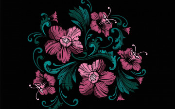 обоя векторная графика, цветы , flowers, черный, фон, текстура, цветы