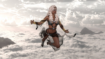 Картинка 3д+графика фантазия+ fantasy полет девушка облака фон