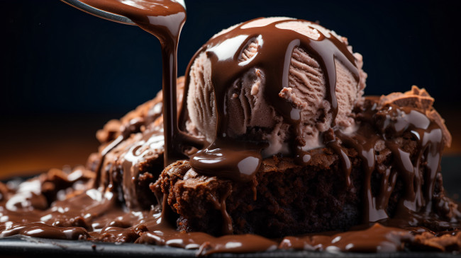 Обои картинки фото еда, мороженое,  десерты, шоколадное, сироп