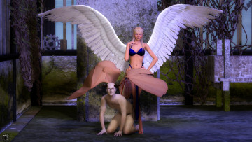 Картинка 3д+графика ангел+ angel демон блондинка крылья ангел фон взгляд девушка