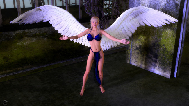 Обои картинки фото 3д графика, ангел , angel, блондинка, крылья, девушка, взгляд, ангел, фон