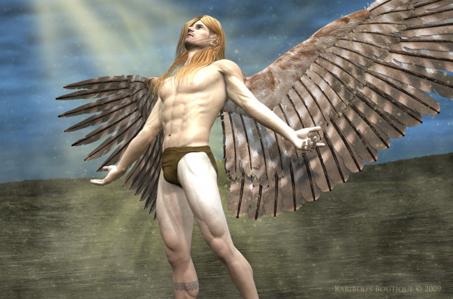 Обои картинки фото 3д графика, ангел , angel, ангел, крылья, торс, обнажён, парень