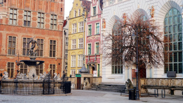 Картинка города гданьск+ польша фонтан здания фонари