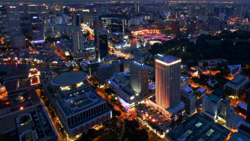 Картинка города сингапур+ сингапур панорама вечер здания огни