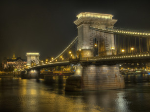 Картинка budapest+chain+bridge города будапешт+ венгрия огни ночь мост река