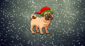 Картинка праздничные векторная+графика+ новый+год 2018 год собаки минимализм фон зима мопс новый настроение собака праздник снег