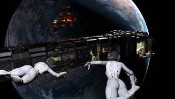 Картинка 3д+графика фантазия+ fantasy космический корабль фон взгляд девушки