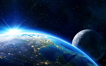 Картинка космос земля планета с луной в звездном космосе