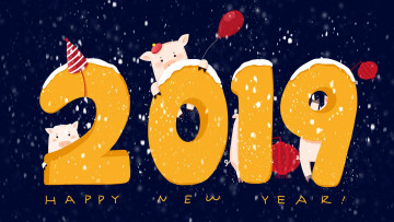 Картинка праздничные векторная+графика+ новый+год 2019 хрюшки new year новый год фон шарики