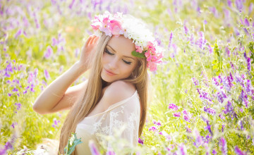 Картинка девушки -unsort+ блондинки +светловолосые блондинка венок блузка цветы поле