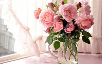 Картинка цветы розы розовые бутоны букет