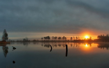 Картинка природа восходы закаты деревья озеро