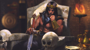 Картинка 3д графика fantasy фантазия мужчина череп меч