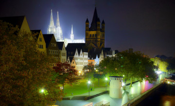 Картинка германия кельн города ночь огни река город