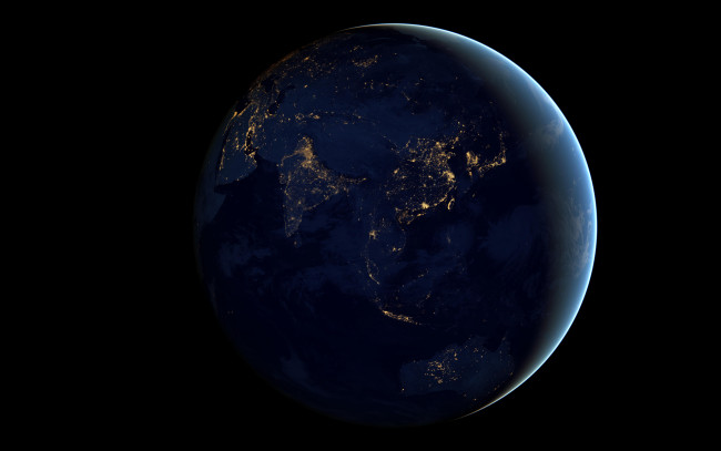 Обои картинки фото азия, австралия, космос, земля, огни, континенты, планета, ночь