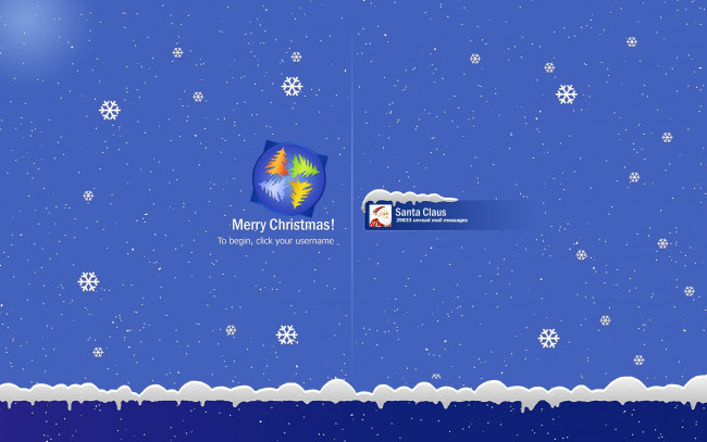 Обои картинки фото компьютеры, windows, xp, новый, год, рождество, заставка, логотип, снег, снежинки