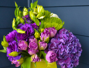 Картинка цветы букеты +композиции эустома хризантемы розы тюльпаны гортензия