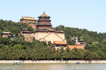 обоя города, пекин , китай, пагода, река