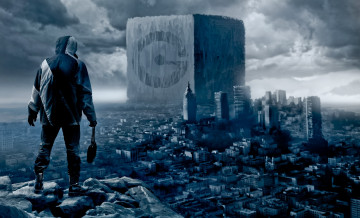 Картинка фэнтези иные+миры +иные+времена постапокалипсис будущее город куб мужчина