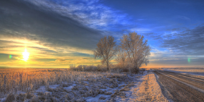 Обои картинки фото природа, зима, восход
