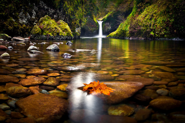 Обои картинки фото природа, водопады, камни, озеро, деревья, лес, осень, лист